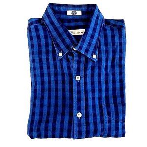 Peter Millar Mens' M Blue‎ Plaid Button Down 100% Cotton Shirt Long Sleeves